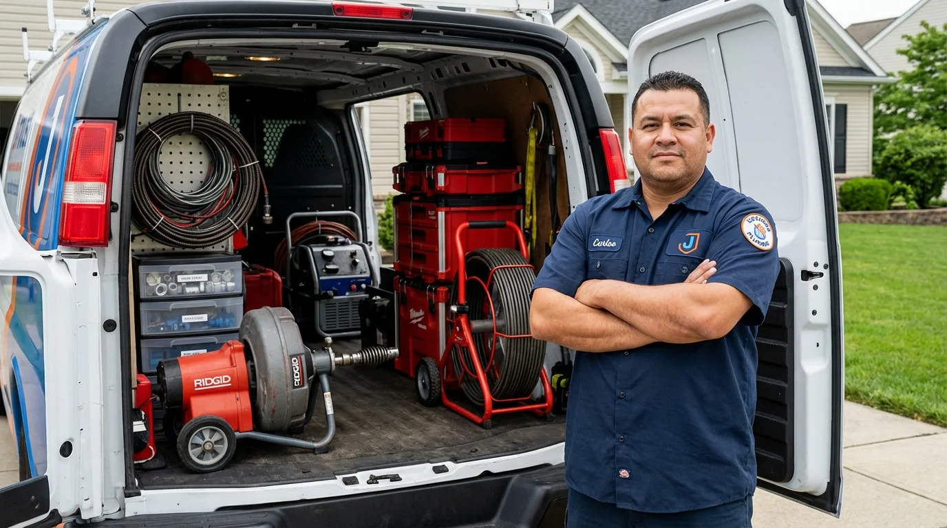 Professional drain cleaning equipment and Johns Plumbing LLC plumber in Ransomville