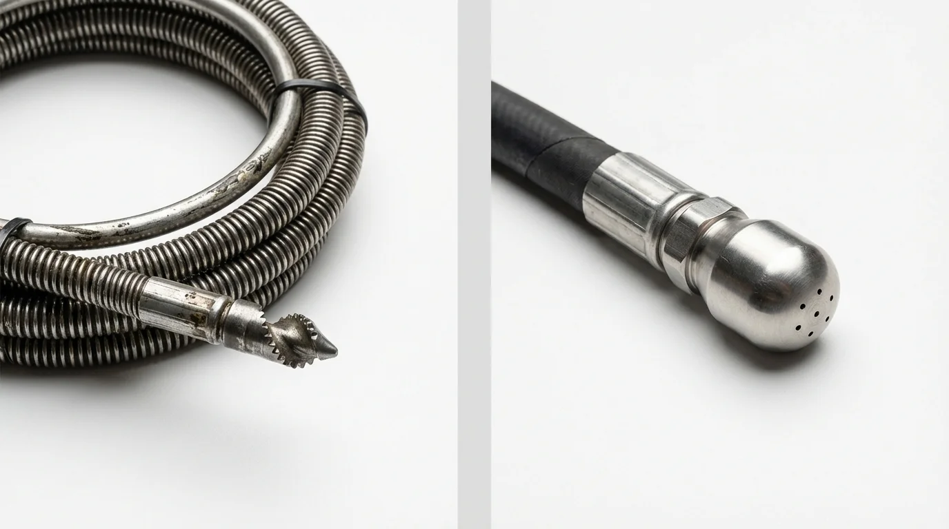 Drain snake cable and hydro jetting nozzle used for drain cleaning in Ransomville, NY