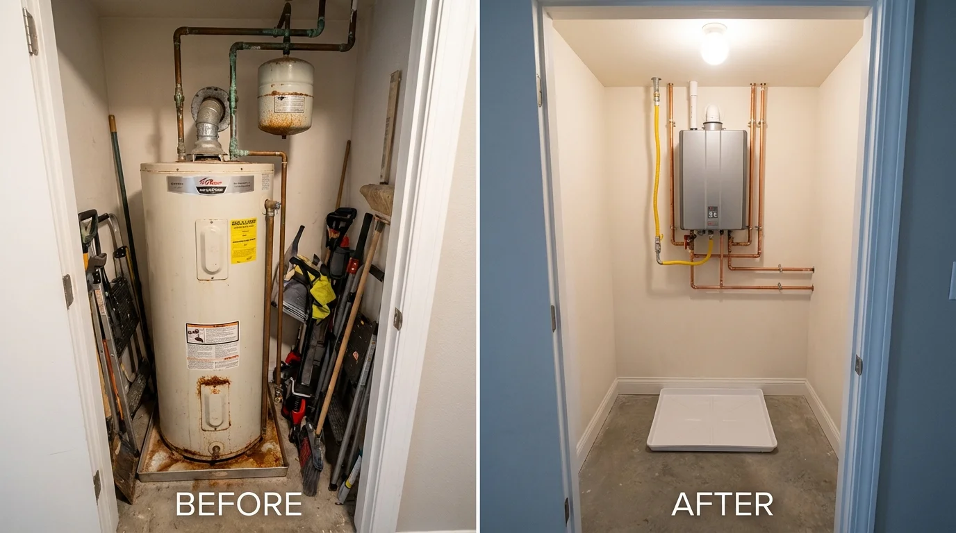 Tank water heater versus wall-mounted tankless unit comparison for Ransomville, NY homeowners