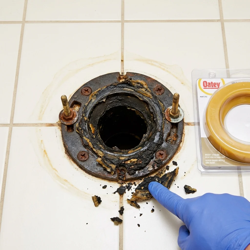 Failed wax ring showing water seepage at the base of a toilet in a Ransomville, NY home