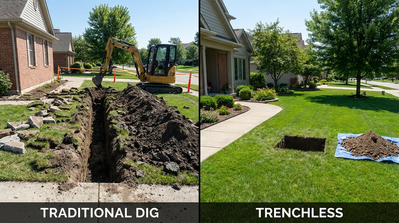 Trenchless sewer repair with minimal yard damage versus traditional excavation in Ransomville, NY